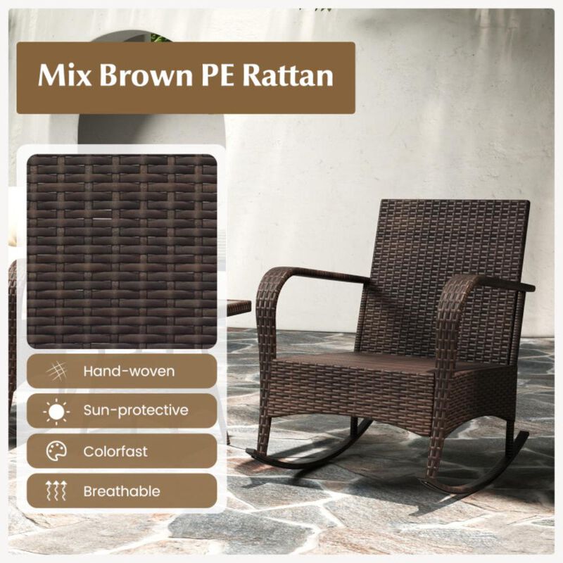 3 Piece Outdoor Rocking Set with Tempered Glass Coffee Table for Backyard Poolside image number 7