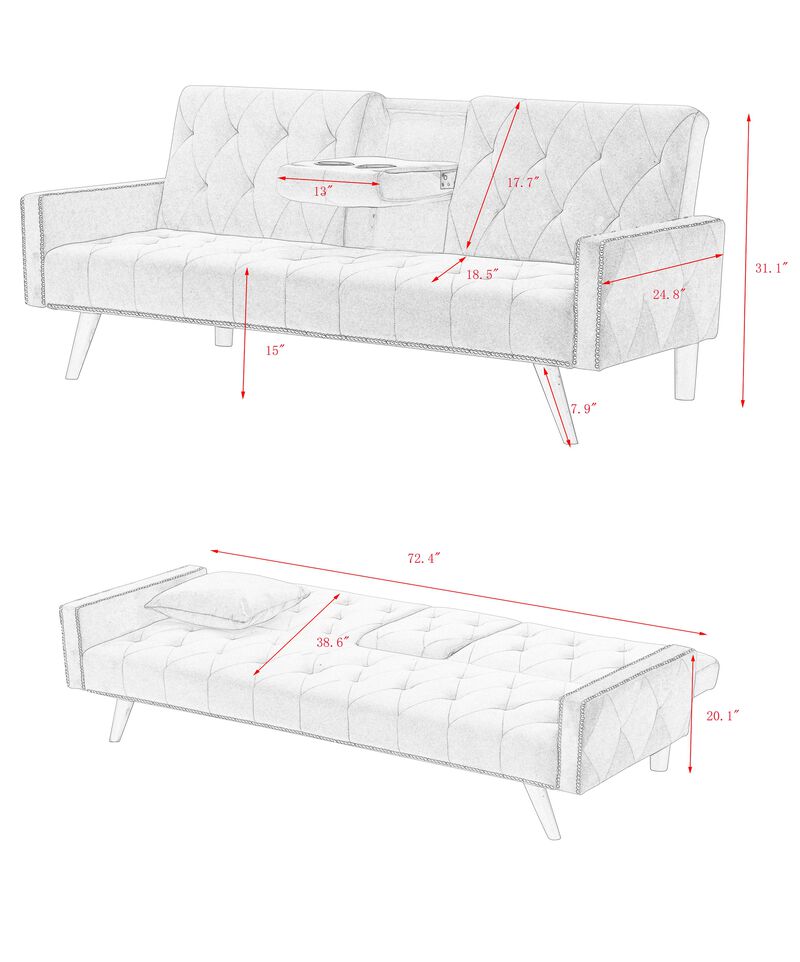 Quamfa Pink Velvet Sleeper Sofa image number 9