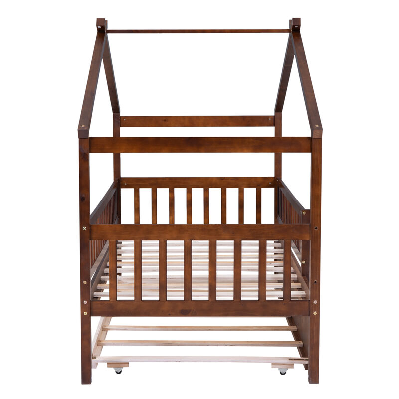 Merax Twin Size Wooden House Bed with Twin Size Trundle