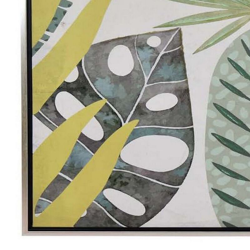 36 x 47 Wall Art, Botanical Flower Leaf Painting, Natural Fiber, Green - Benzara