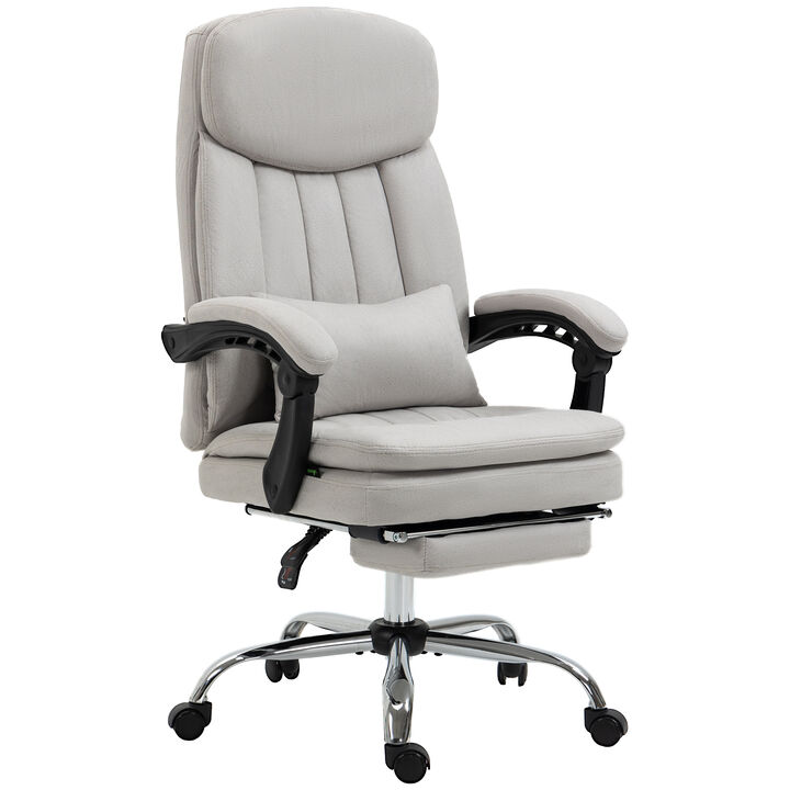 Vinsetto Microfibre Executive Massage Office Chair, Swivel Computer Desk Chair, Heated Reclining Computer Chair with Lumbar Support Pillow, Light Gray