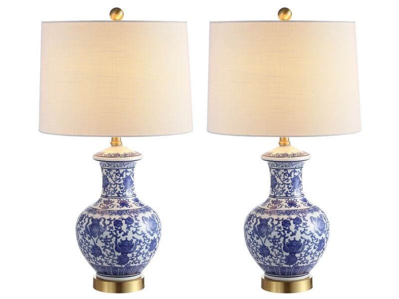 Jennifer 25.25" Ceramic/Metal LED Table Lamp, Blue/White (Set of 2) image number 1