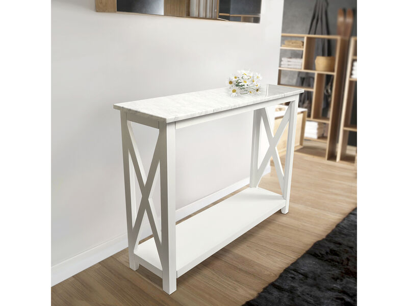 Agatha 39" White Rectangular Italian Carrara Console Table