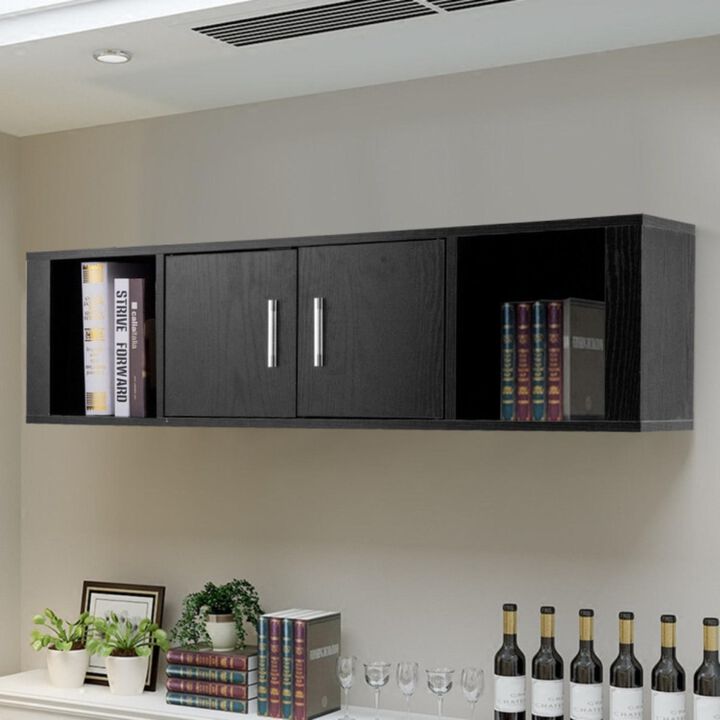 Hivvago Wall Mounted Floating 2 Door Desk Hutch Storage Shelves for Kitchen and Living