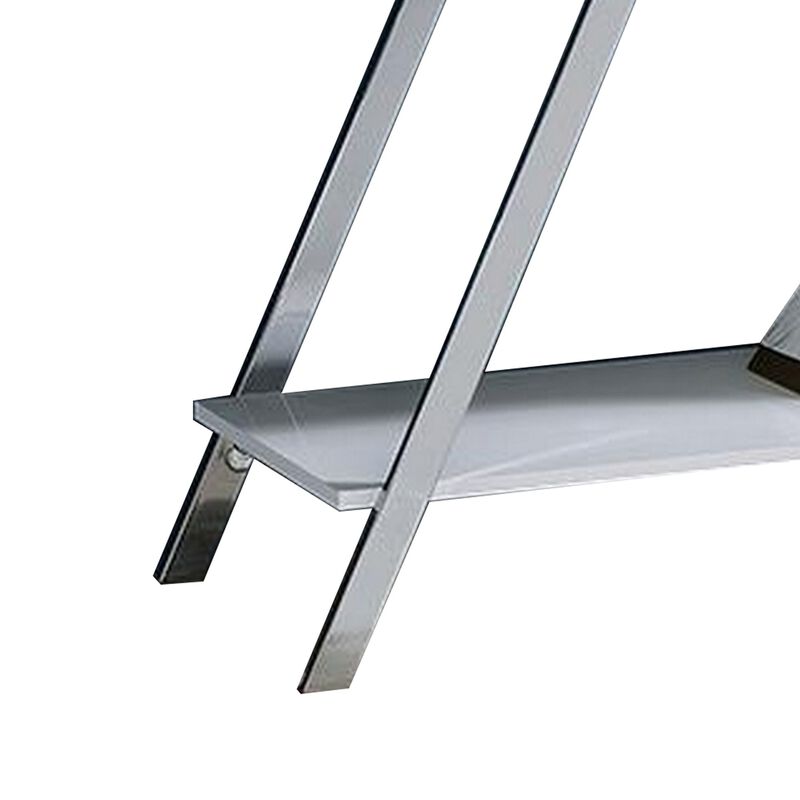 Tius 48 Inch Sofa Table, Open Shelf, Chrome Frame, High Gloss White Finish