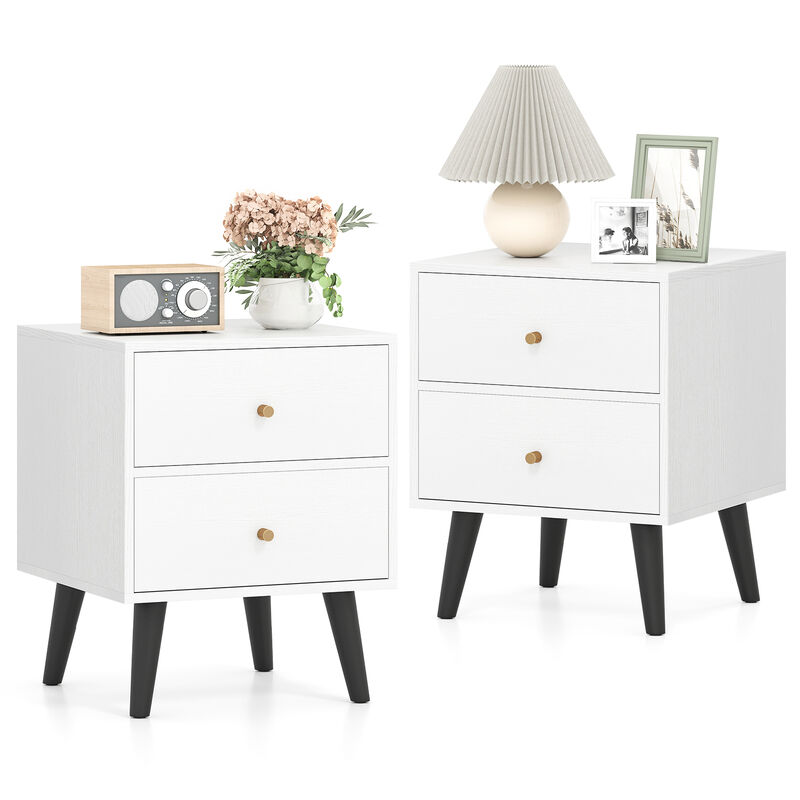 Set of 2 Mid-Century Modern Nightstands with Golden Knobs and Raised Legs image number 6