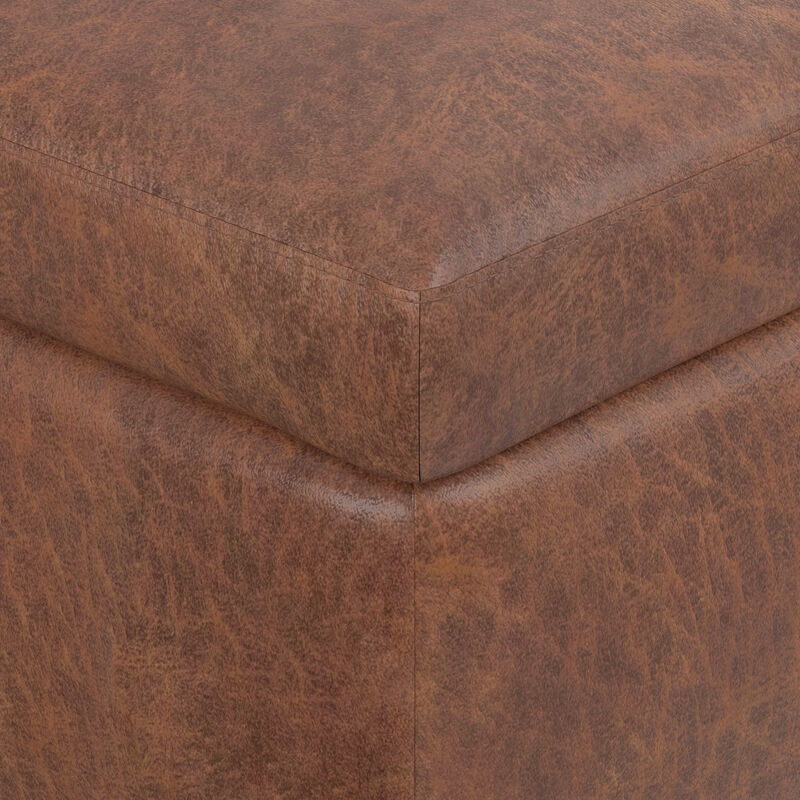 Owen Small Rectangular Storage Ottoman in Distressed Saddle Brown Faux Air Leather image number 4