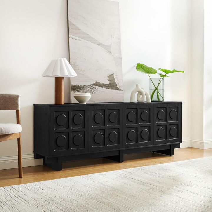 Modway Knox 71 Inch Mid-Century Modern Retro TV Stand in Black - Low Profile Entertainment Media Console Cabinet with Circular Motif for TVs up to 75 Inches