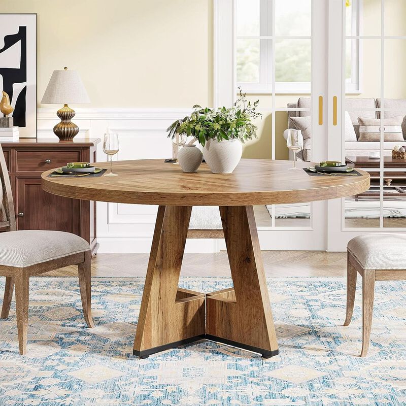 ShipItFurniture 47-Inch Round Solid Wood Dining Table Burlywood Farmhouse image number 7