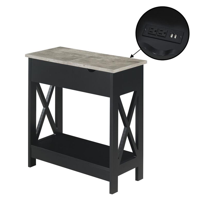 Convenience Concepts Oxford Flip Top End Table with Charging Station and Shelf, Gray