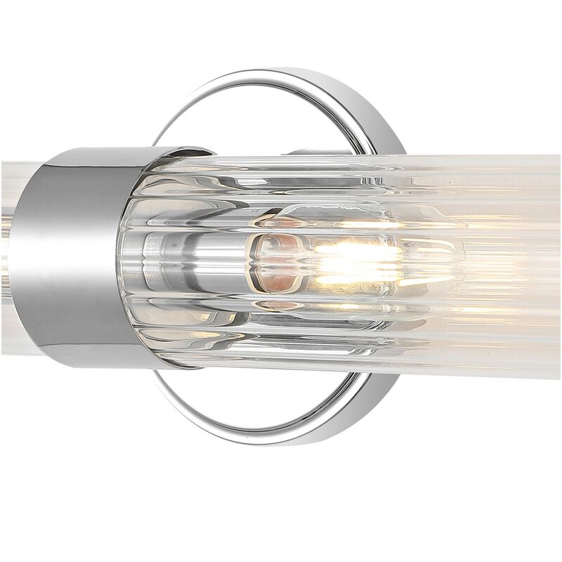 Cecil Tall Cylinder Ironstriped Glass Modern Mid Century LED Vanity