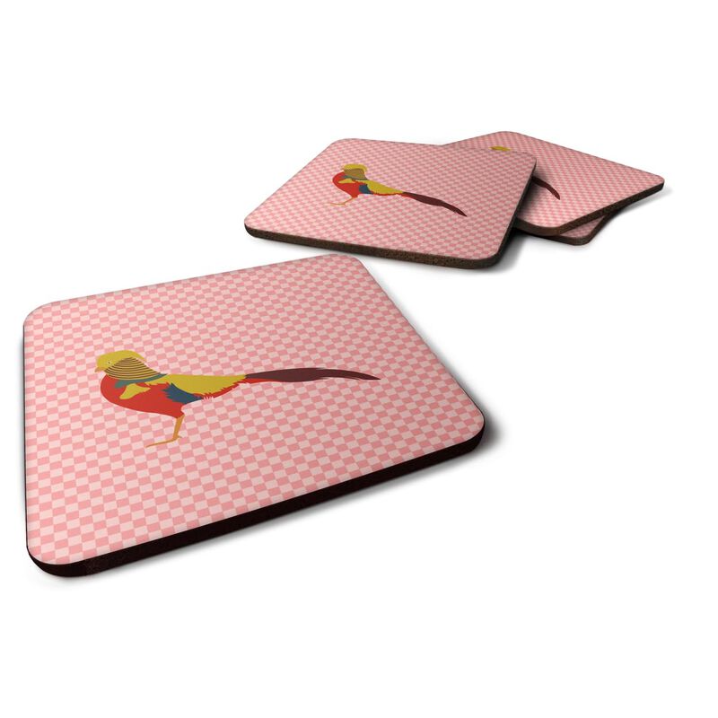 Caroline's Treasures Golden or Chinese Pheasant Pink Check Decorative coasters, 3.5, Multicolor