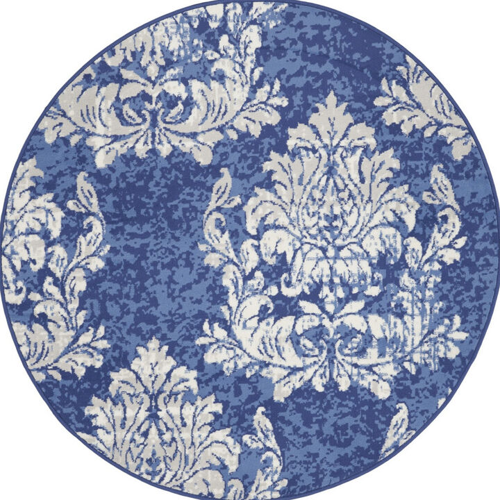 HomeRoots Damask Distressed Round Rug