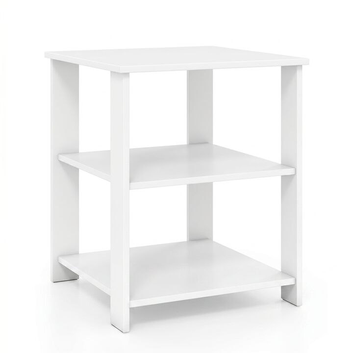 Modern 3-Tier Nightstand with Open Shelves and Square Side Table Design