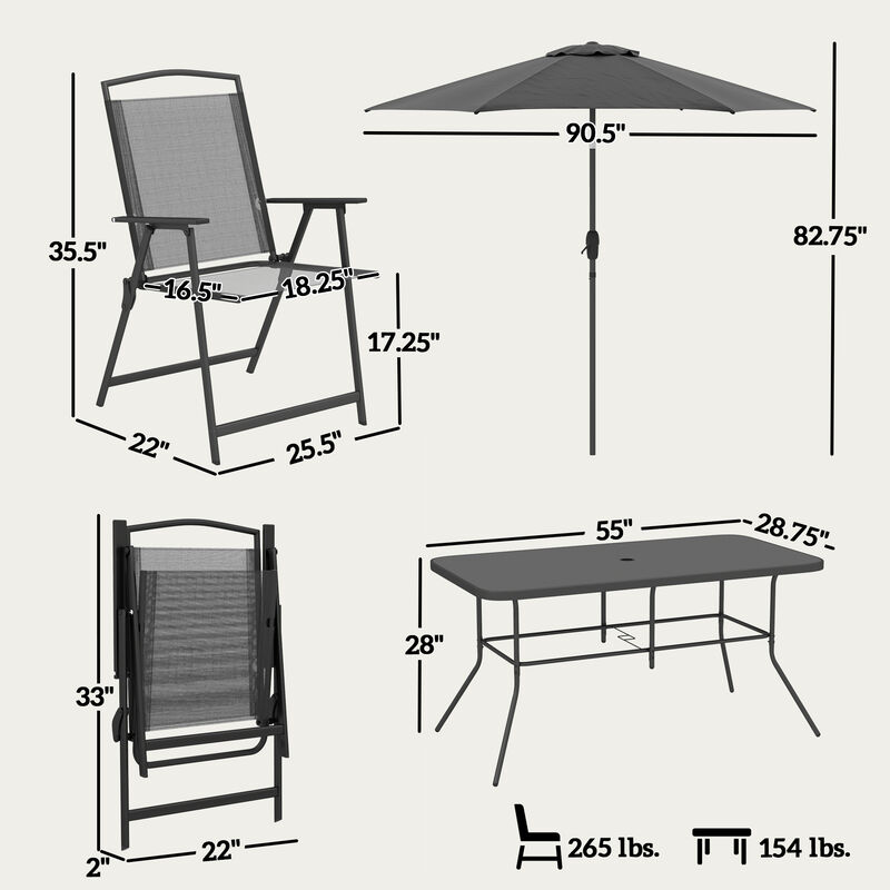 Hivvago Patio Furniture Set with Umbrella and Mesh Chairs image number 2