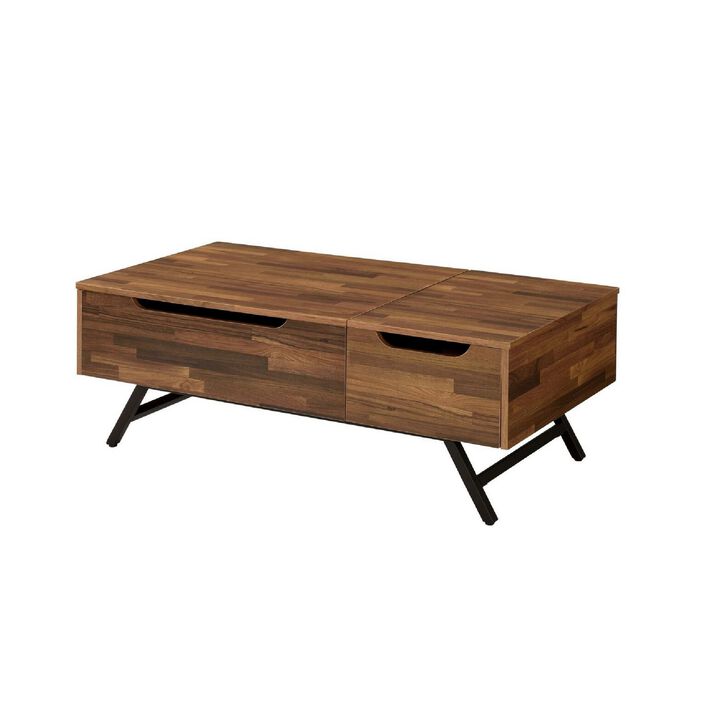 Wooden Coffee Table with Lift Top Storage and 1 Drawer, Walnut Brown-Benzara