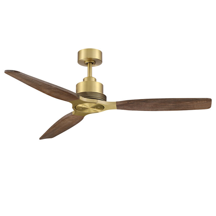56" Mid-Century Modern Soft Brass Solid Wood Reversible 6 Speed Ceiling Fan No Light with Remote
