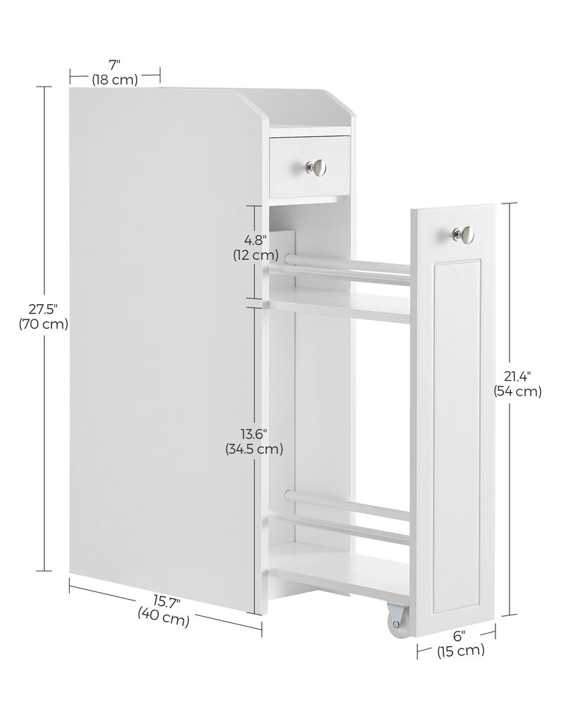 White Narrow Storage Organizer Cabinet with Pull Out Drawers image number 2