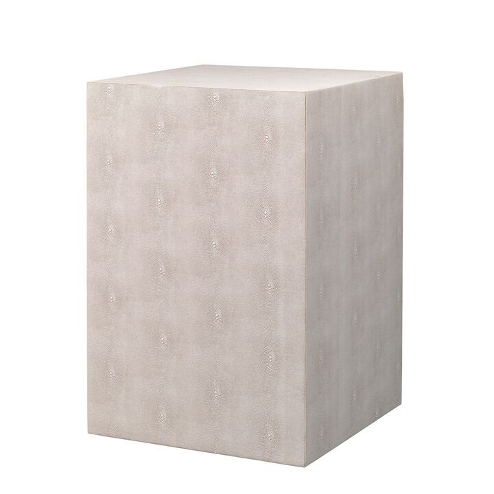Side Table with Square Frame and Faux Shagreen Accent, Beige-Benzara