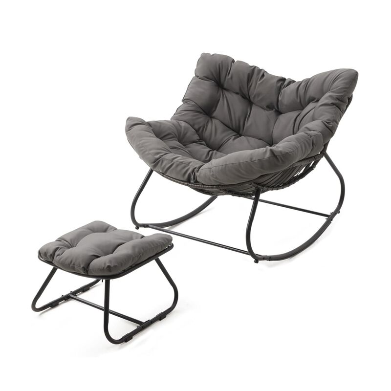Hivvago Rocking Egg Lounge Chair with Footrest Set image number 0