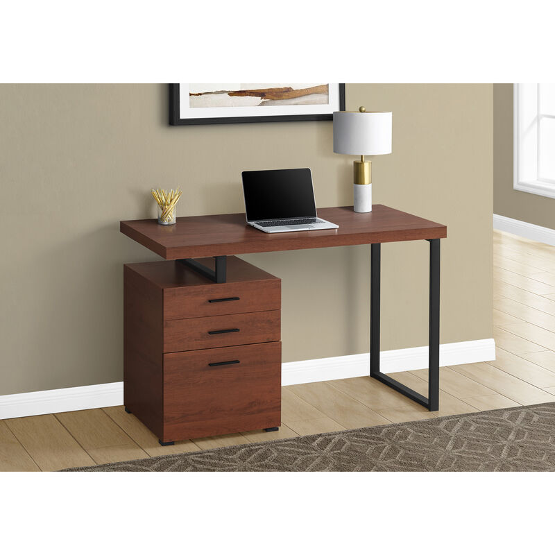 Monarch Specialties I 7641 Computer Desk, Home Office, Laptop, Left, Right Set-up, Storage Drawers, 48"L, Work, Metal, Laminate, Brown, Black, Contemporary, Modern