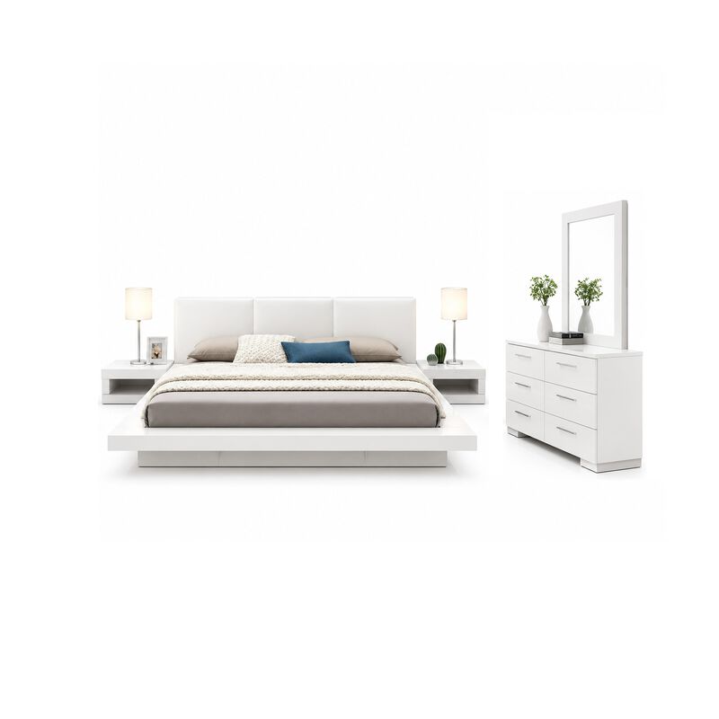 Estin 5pc Queen Bedroom Set, 2 Nightstands and Low Profile Bed, White image number 0