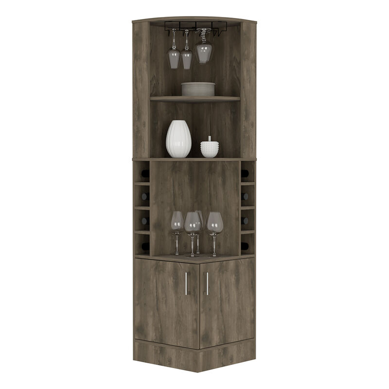 DEPOT E-SHOP Egina Bar Cabinet Two Drawers, Eight Bottle Cubbies, Two Large Open Shelves, Dark Brown