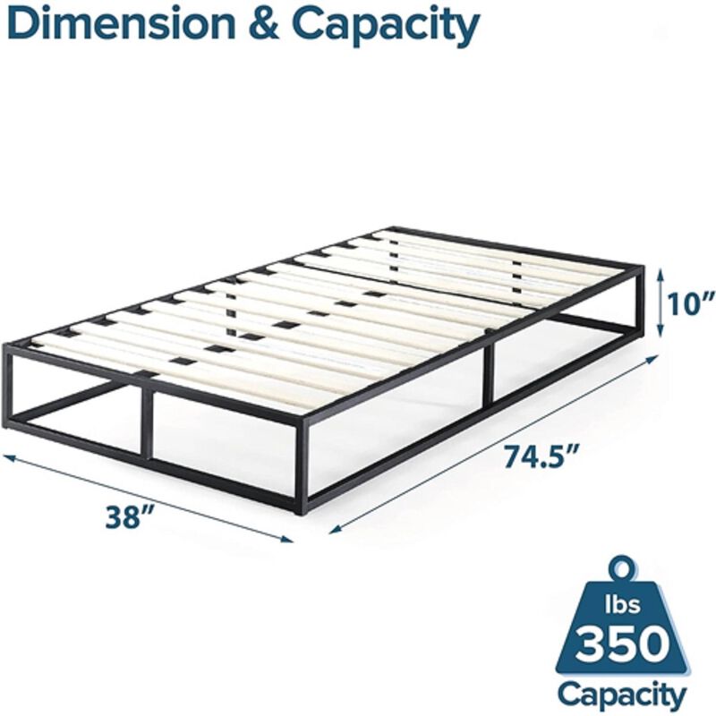 Sleek Metal Platform Bed Frame with Wood Slats – Low Profile Design