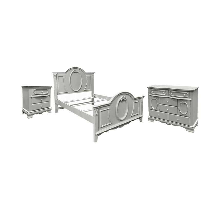 3pc Full Bedroom Set, Gray and Silver, Nightstand and Dresser image number 0