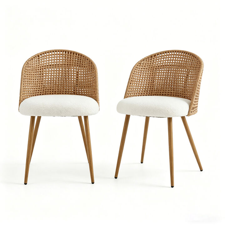 Modern Farmhouse Wicker Soft Dining Chairs Set of 2