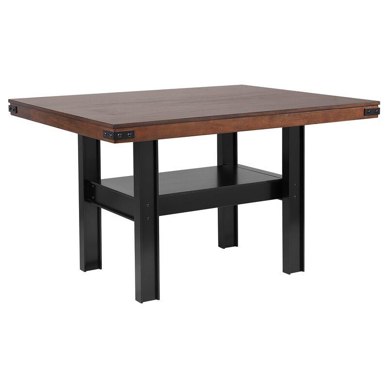 Patter Counter Height Dining Table, Shelf, 60 Inch Black Brown Wood - Benzara