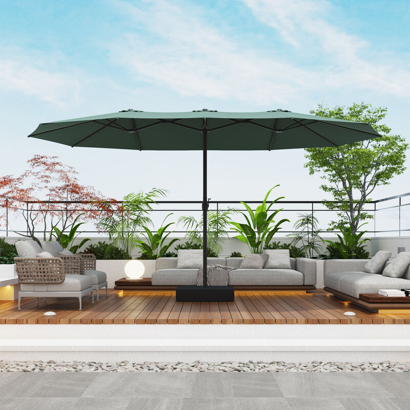 FUFU&GAGA Oversized Dual-Head Patio Umbrella with Crank Lift Sandbag Base and Cover 15 ft x 9 ft Mint Green image number 1