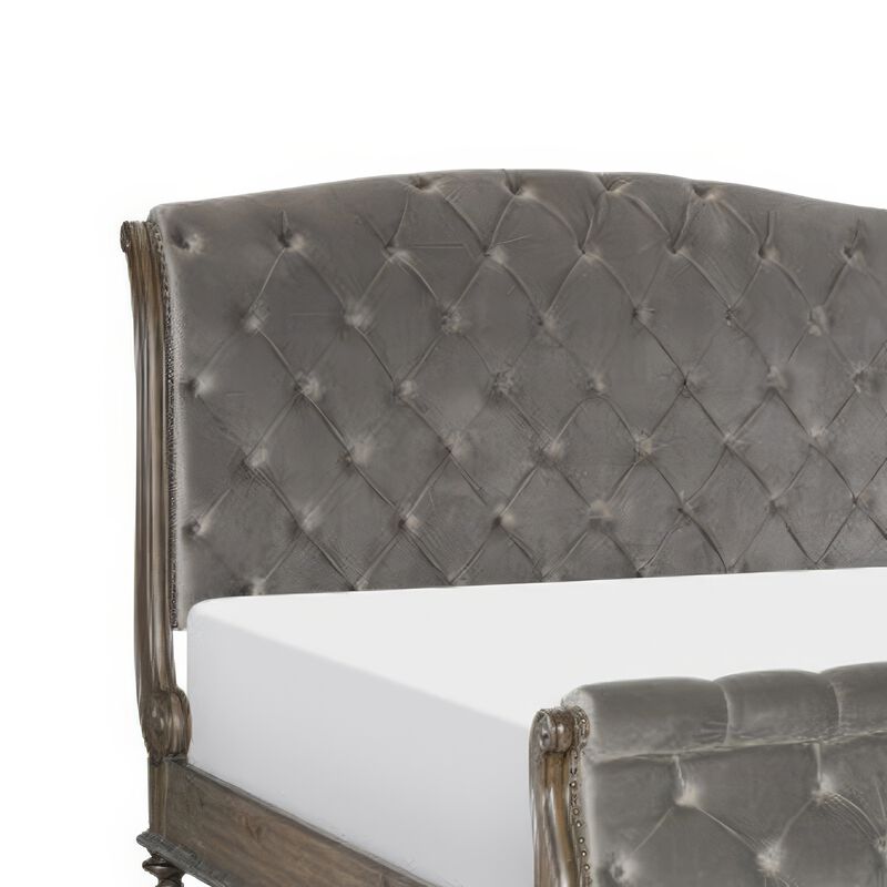 Queen Bedroom Set, Gray, Brown Wood, 2 Piece Set with Nightstand image number 4