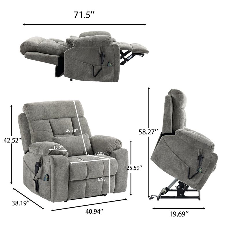 Velvet Electric Lift Recliner with Heating and Massage, Power Lift Sofa Chair with 2 Pocket Cup Holders, 2 Remote Controls, Dual OKIN Motors image number 2