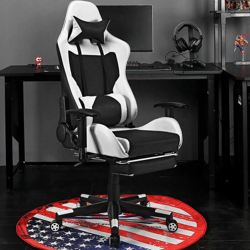 Costway Massage Gaming Chair Reclining Office Chair with Footrest White