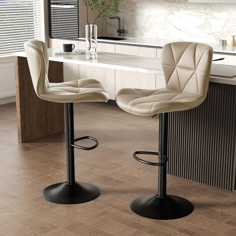 Faux Leather Swivel Bar Stools Set of 2, Adjustable Counter Height Kitchen Chairs, Iron Frame High Backrest 360&deg; Barstools for Kitchen Counter, Outdoor image number 5