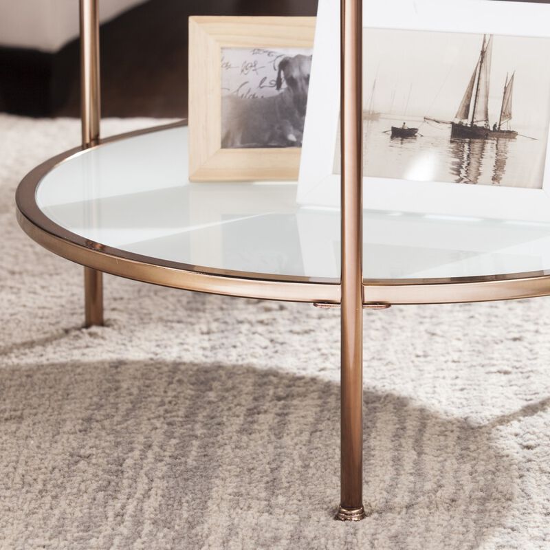 Contemporary Round Glass Top Side Table with Durable Iron Frame and Shelf image number 2