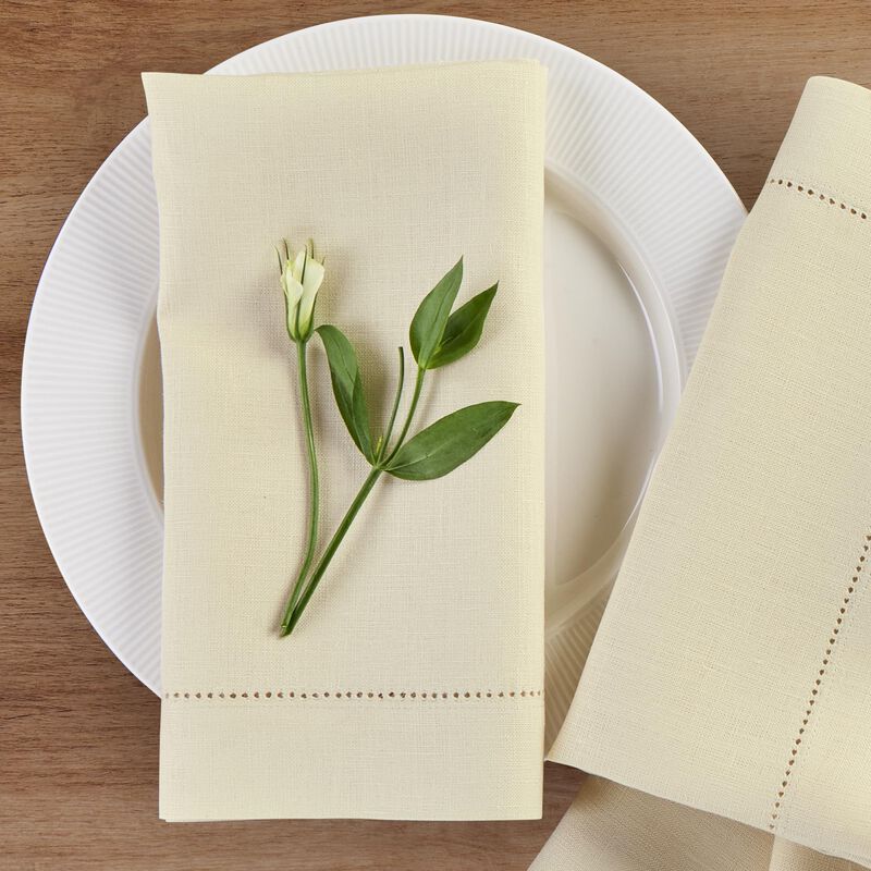 Solino Home 100% Pure Linen Dinner Napkins Set of 4 - Medium Weight Hemstitch
