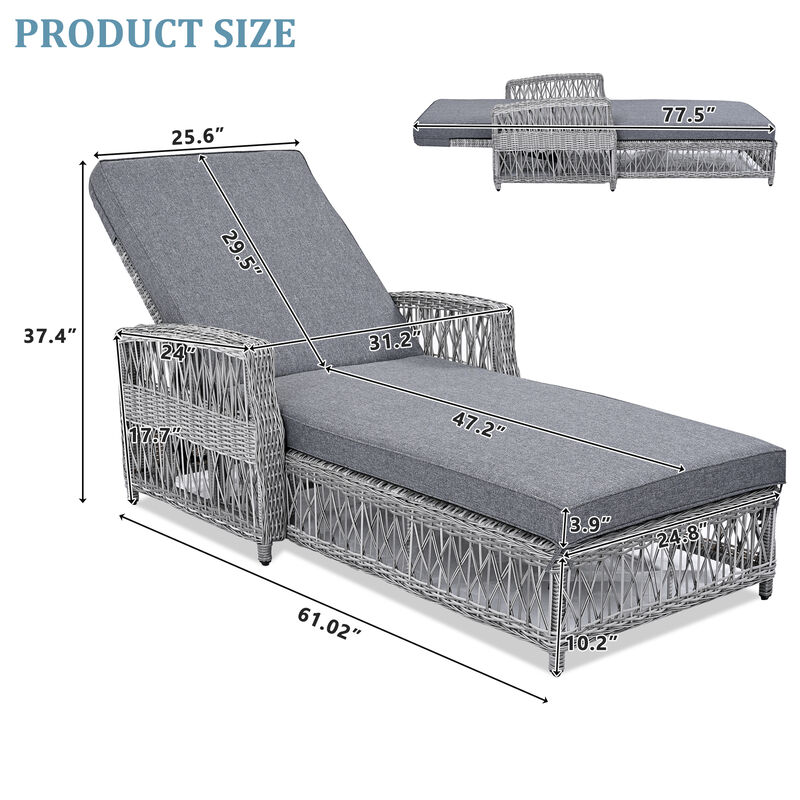 Merax Outdoor Lounger Set of 2 with Adjustable Backrest, Armrests, Thick Cushions image number 6