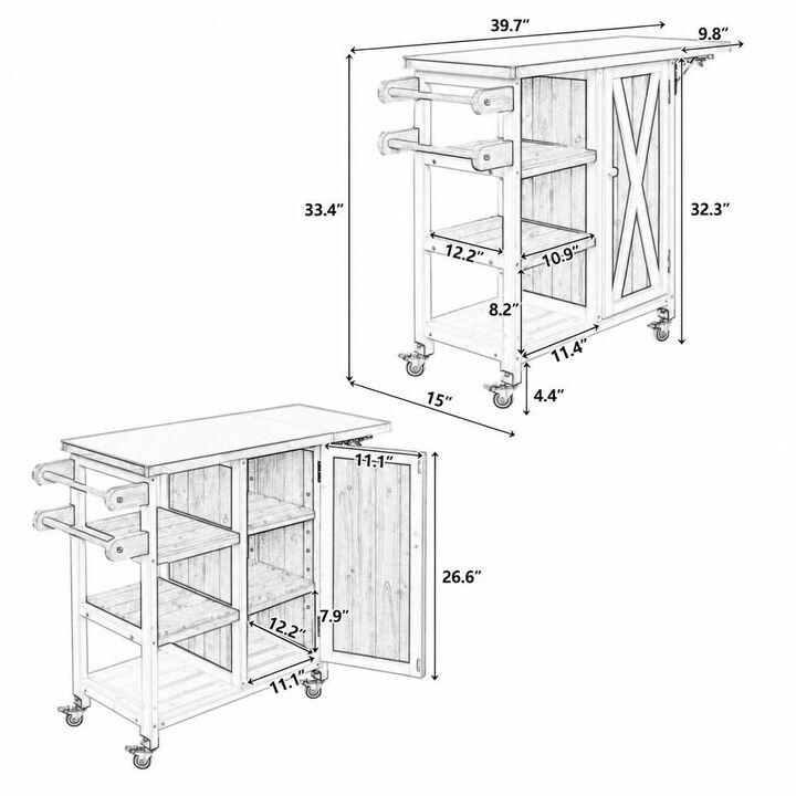 ELEMENT ACE Portable Foldable Outdoor Prep Kitchen Island Cart With Lockable Wheels, Storage Cabinet and Towel Rack For Patio Garden Cooking Areas