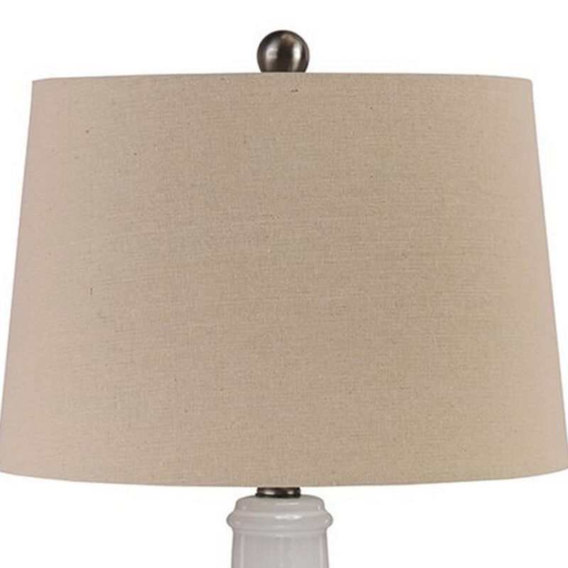 Ceramic Body Table Lamp with Brushed Details, Set of 2, Beige and White - Benzara