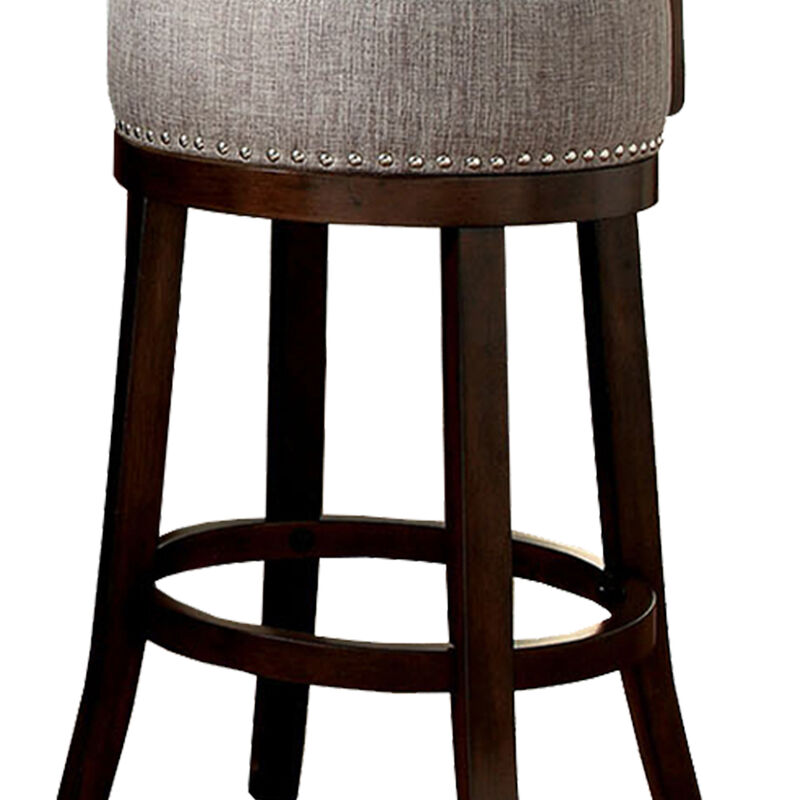 Swivel Barstool with Curved Open Low Back, Set of 2, Gray and Brown