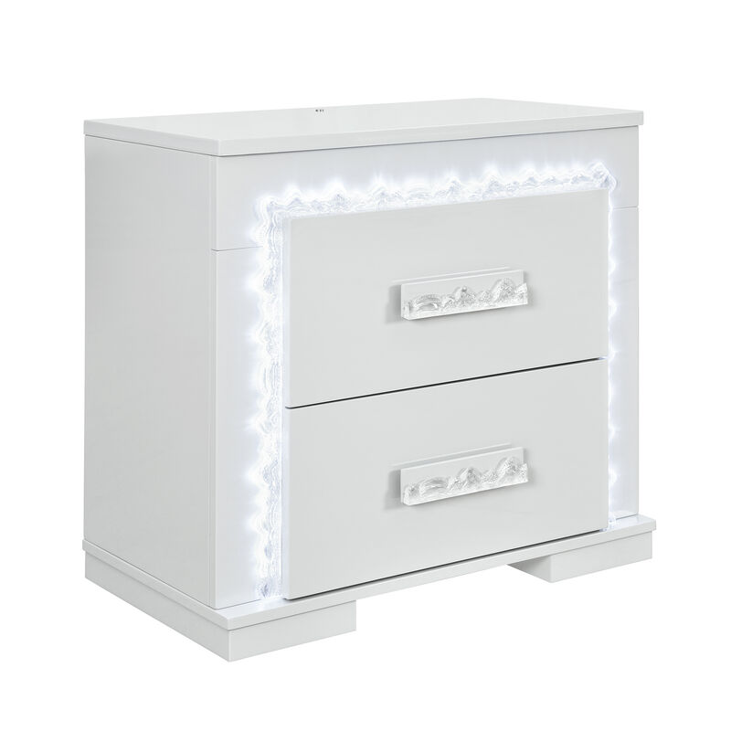 Naomi Silver Marble LED Nightstand with Storage image number 2
