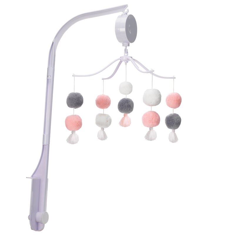 Bedtime Originals Blossom Pink/Gray Pom Pom Musical Baby Crib Mobile Soother Toy