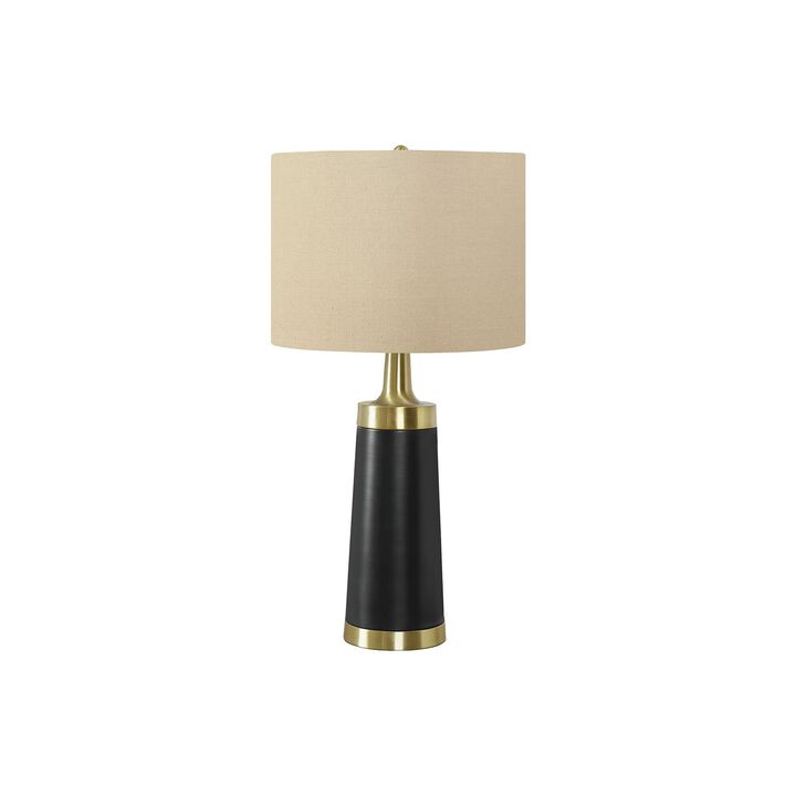 Monarch Specialties I 9623 - Lighting, 28"H, Table Lamp, Black Metal, Beige Shade, Contemporary