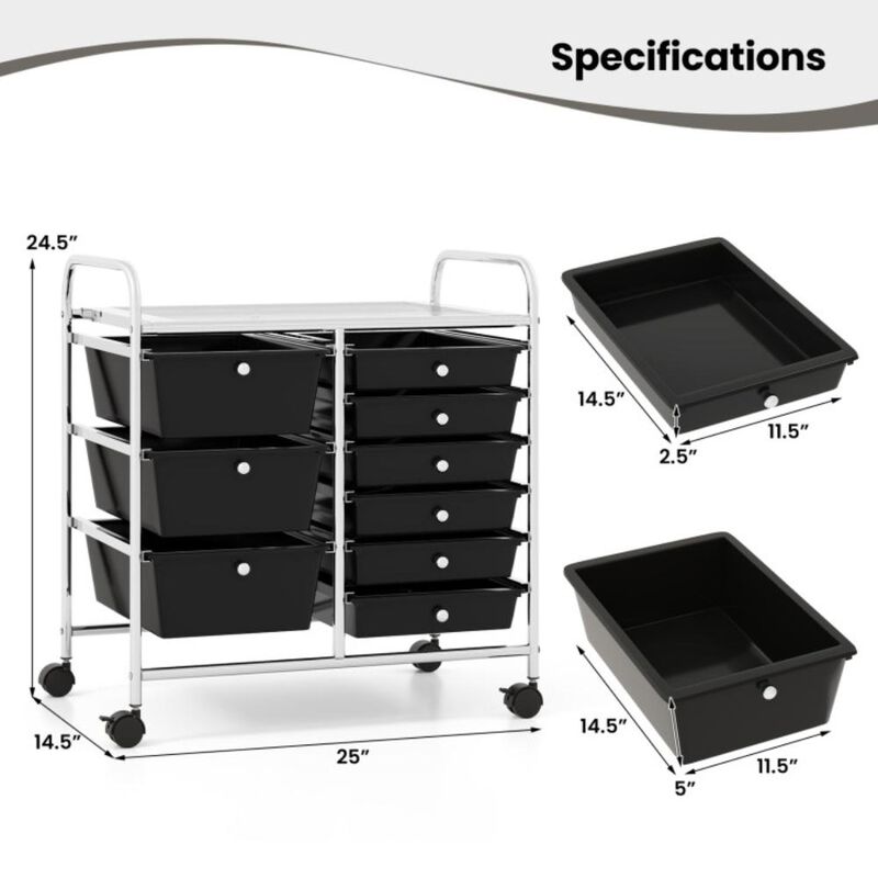 Hivvago 9-Drawer Rolling Storage Cart with Colorful Drawers and Metal Frame