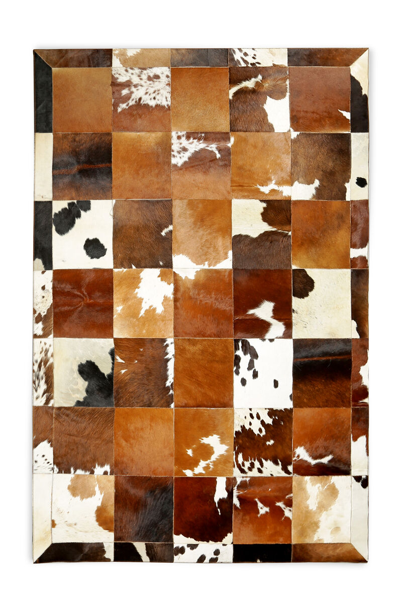 Genuine Cowhide Tricolor Patchwork Rug image number 0