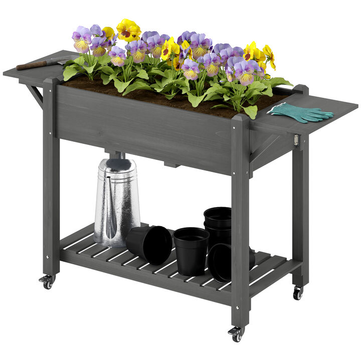 Hivvago Outdoor Raised Planter with Drainage and Wheels
