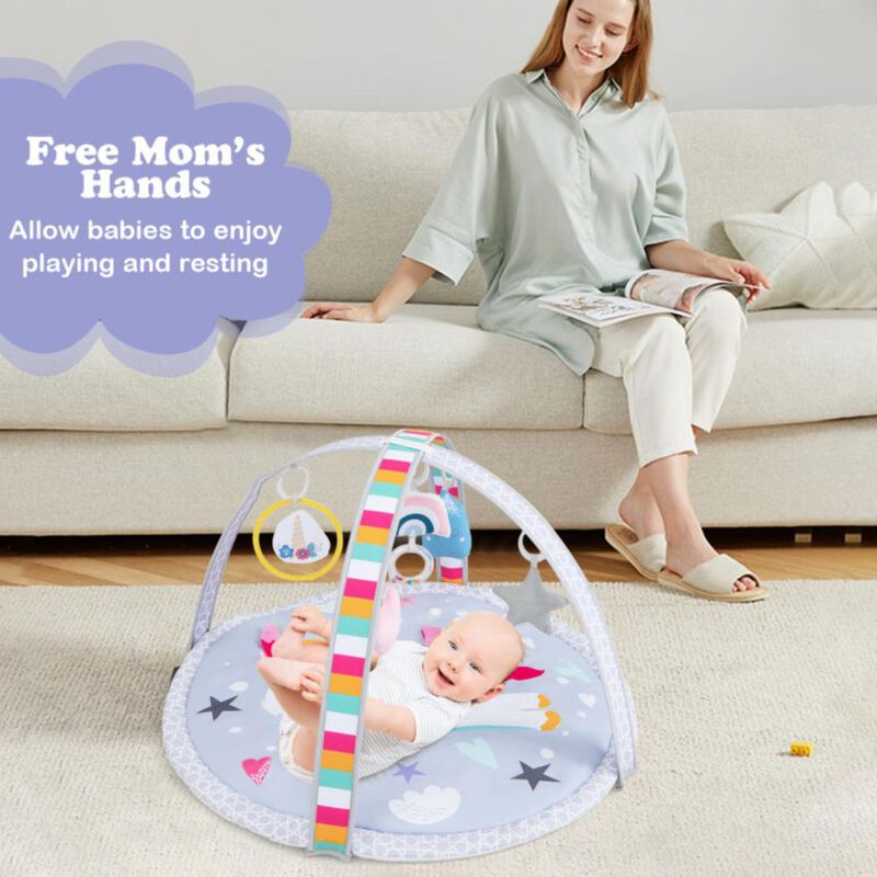 Hivvago Baby Play Gym Mat 7-in-1 Tummy Time Activity Mat with 5 Detachable Toys-Multicolor