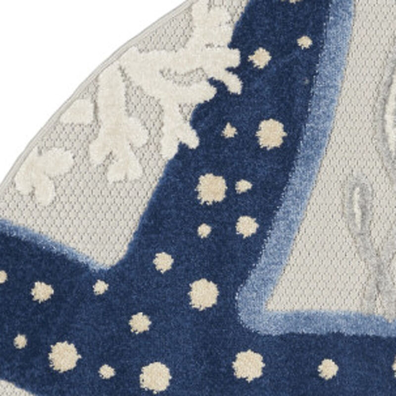 HomeRoots 5' Navy Blue And Gray Round Starfish Indoor Outdoor Area Rug image number 2